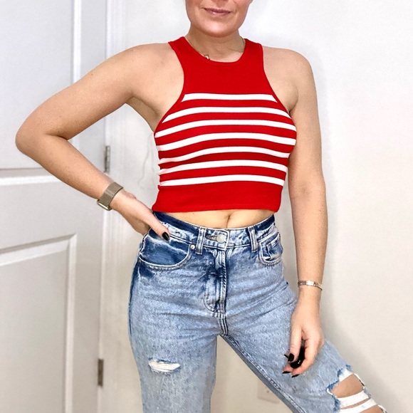Racer Stripe Crop Knit Top - Picture 1 of 7